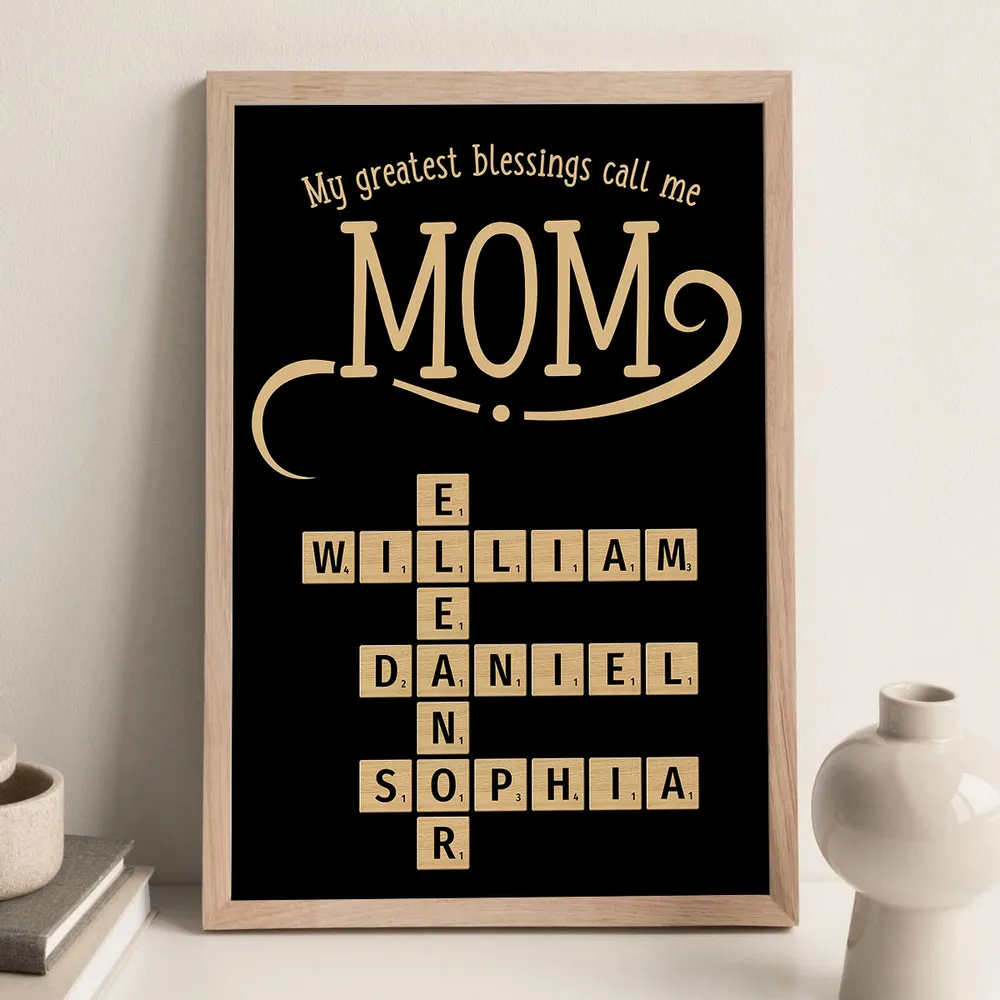 My Greatest Blessings Call Me Mom Crossword - Personalized Canvas - Gift For Mom, Mother's Day Gift, Birthday Gift
