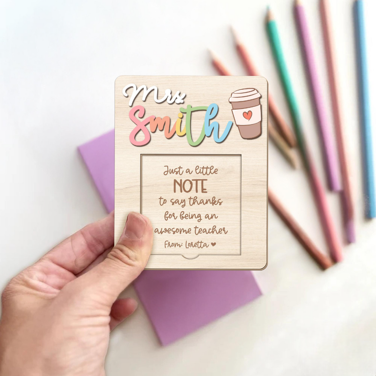 Custom Teacher Sticky Note Holder, Back To School Gift, Teacher Appreciation Gifts, Teacher Sticky Note Pad Holder