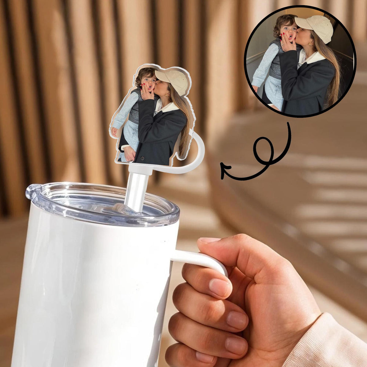 Personalized Photo Gift For Mom, Custom Straw Topper With Photo, Mom And Kids Photo Cup Straw Cover, Gift For Mother