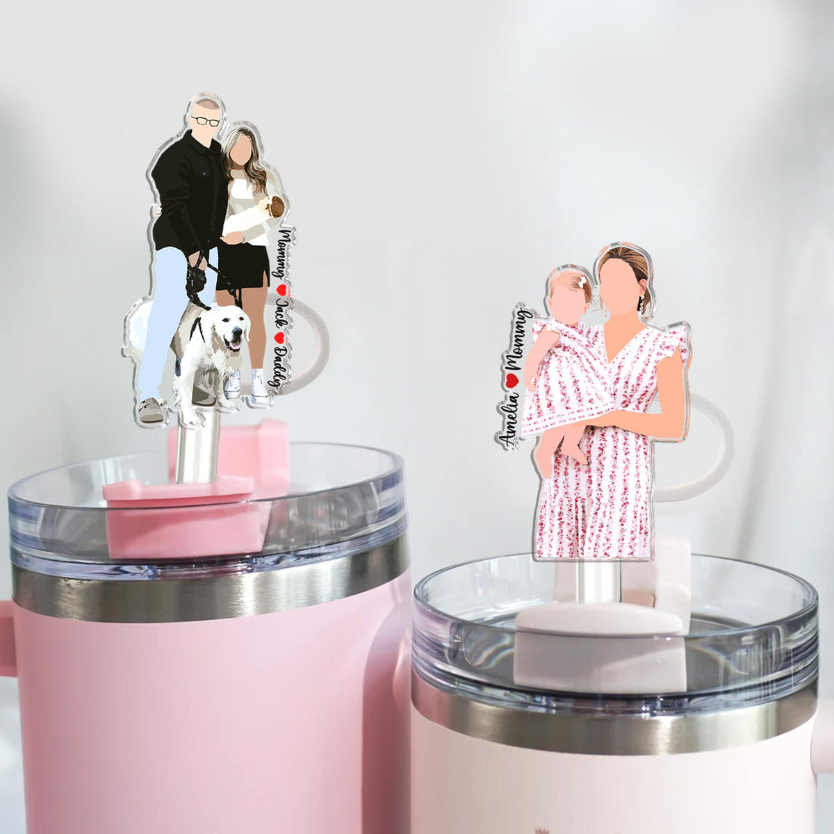 Personalized Gift For Mom, Custom Family Photo Portrait Straw Topper, Mom And Kids Photo Straw Cover