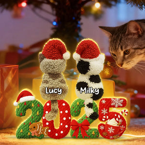 2025 Cat Lovers 3D Faux Yarn Effect - Personalized Acrylic Light Box - Christmas Gift for Cat Moms, Cat Dads