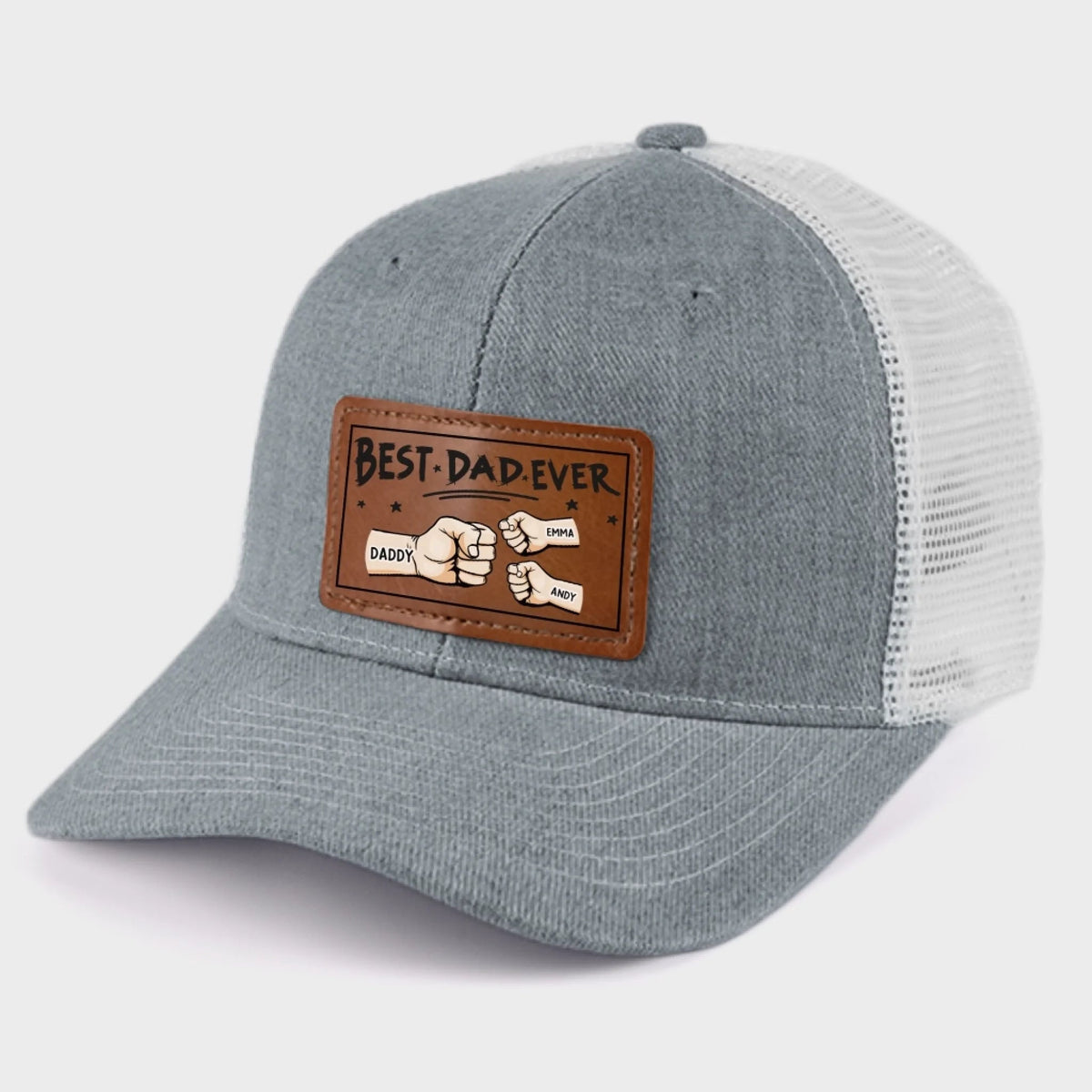 Best Papa Ever - Personalized Leather Label Net Hat - Gift For Dad, Grandpa, Father's Day Gift