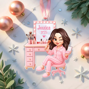 3D Effect Pink Girl Makeup - Personalized Acrylic Ornament - Christmas Gift for Daughters, Granddaughters, Teen Girls