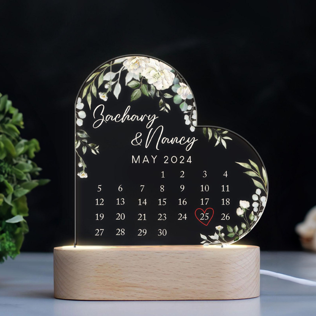 Personalized Couple Calendar LED Light, Anniversary Date Calendar Acrylic Plaque, Acrylic Plaque Gift for Couple, Couple Gifts, Gift For Her