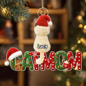 3D Effext Faux Crochet Cat Mom - Personalized Acrylic Ornament - Christmas Gift for Cat Lovers