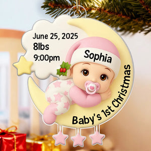 Baby's 1st Christmas On The Moon - Personalized Acrylic Ornament - Heartwarming Christmas Gift For Baby