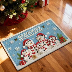 Snowman Family Crochet Faux Yarn Texture - Personalized Doormat - Christmas Decoration