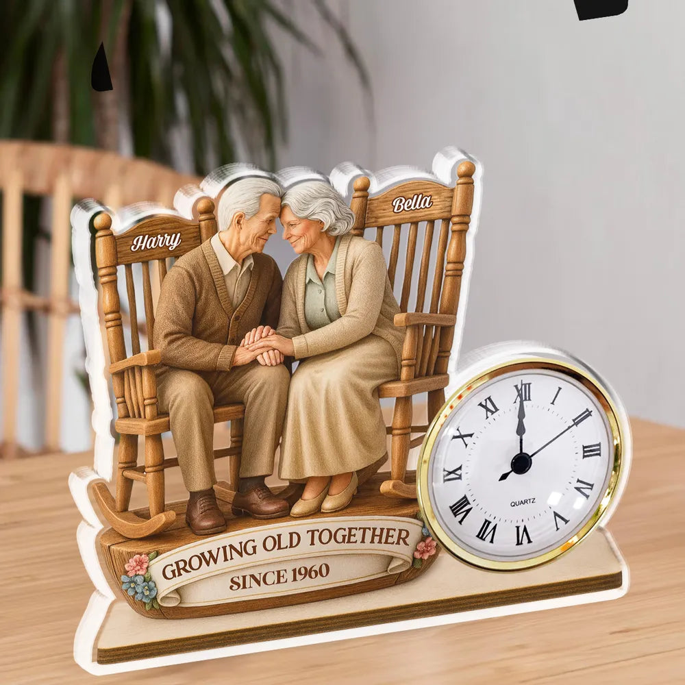 Growing Old Together Old Couple - Personalized Acrylic Desk Clock - Anniversary Gift For Couple