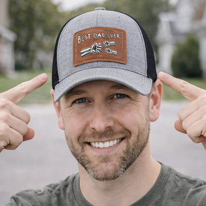Best Dad Ever Steel Fist Bumps - Personalized Leather Label Net hat - Gift For Dad Papa, Father's Day Gift
