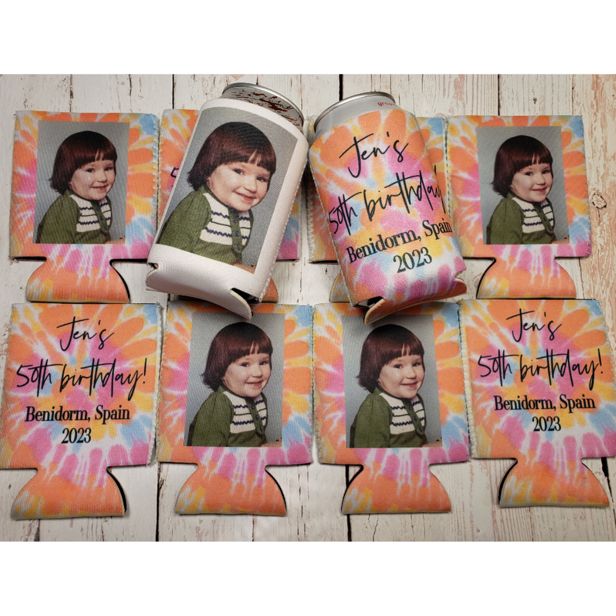 Custom Can Cooler with Photo & Text, Personalized Party Favor, 40th Birthday, Wedding, Graduation, Customizable Beer Sleeve