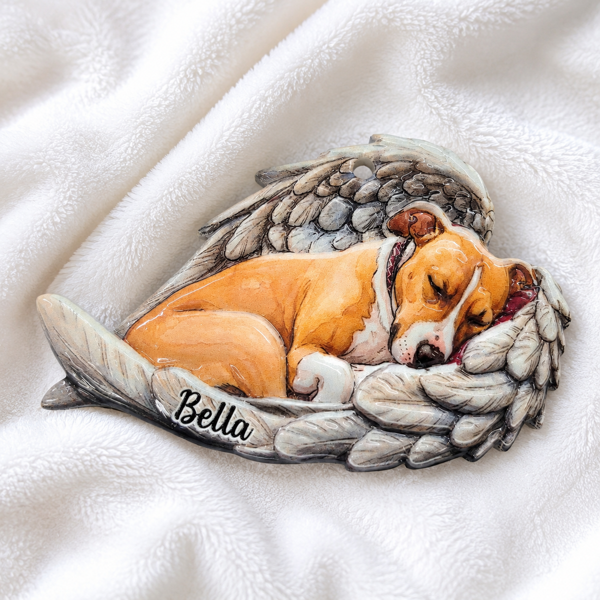 Personalized Watercolor Photo Dog Loss Memorial Real 3D Raised Ornament, Sleeping Pet Within Angel Wings, Loss Pet Gifts, Dog Lovers Gift