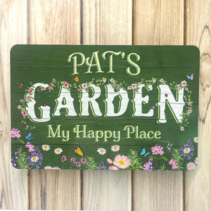 Personalized Flower Garden Sign, Weathered Wood Design, Metal Garden Decor