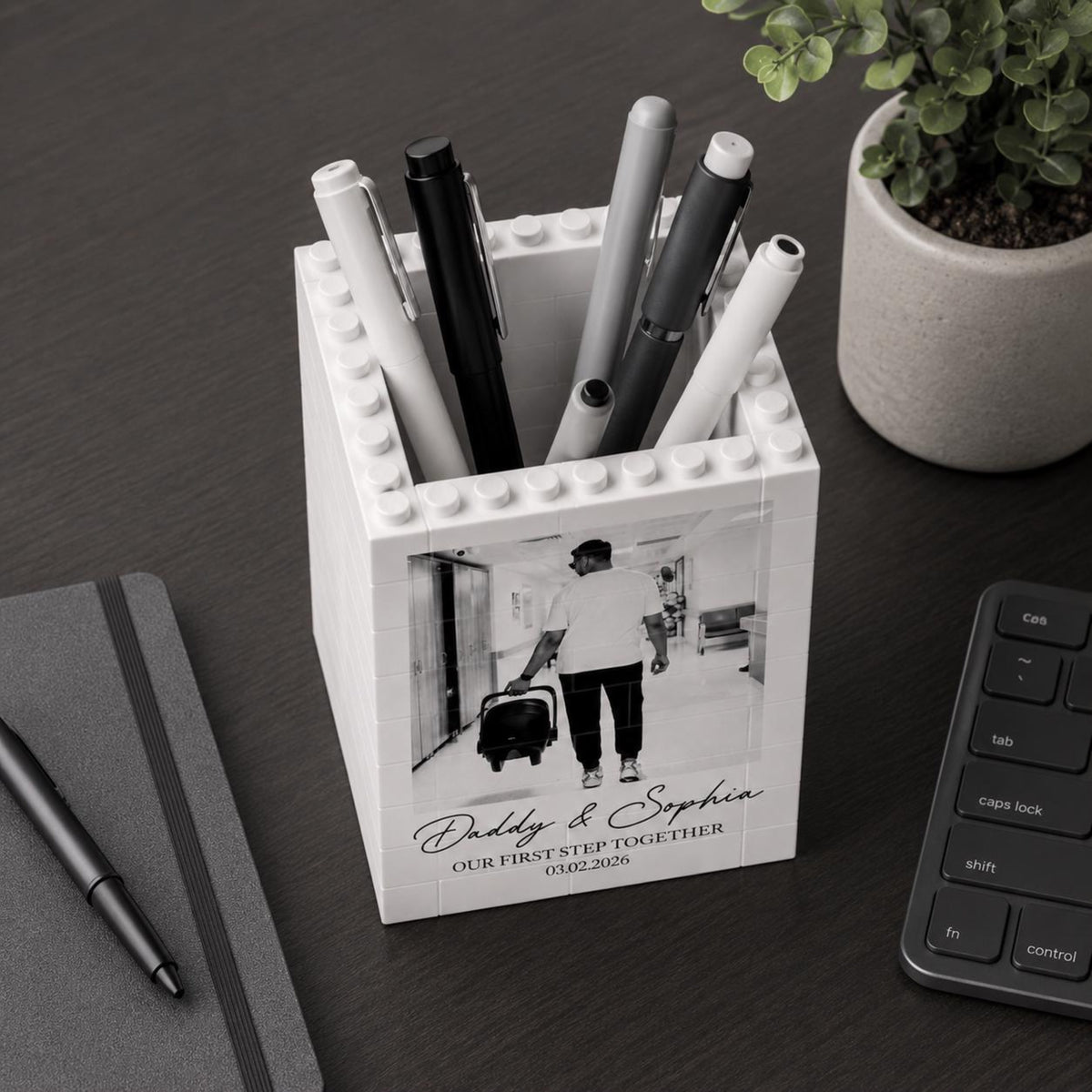 Custom Photo Father's Day Brick Pencil Pot, First Journey Together, Dad Gift from Baby, Gift for Husband, Gamer Dad Gift, Father Daughter