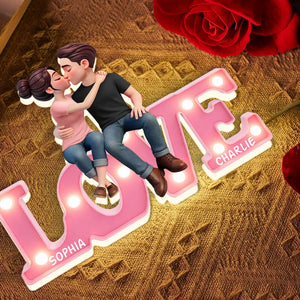 Loving & Kissing Couple - Personalized Acrylic Light Box - Anniversary Gift, Valentine's Day Gift For Couple