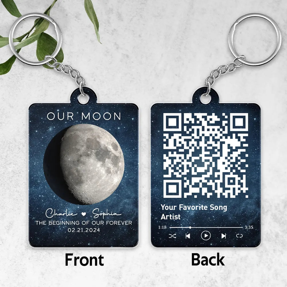 Our Moon Couple Moon Phase - Personalized Acrylic Keychain - Anniversary Gift For Him Gift For Her