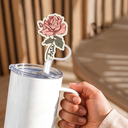 Personalized Birth Month Flower Straw Stopper, Custom Straw Cover With Name, Accessories Gift For Mom Grandma Sister Bestie
