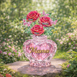 Custom Rose Acrylic Block, Personalized Mother's Day Gift for Mom & Grandma with Kids' Names