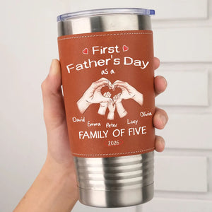 First Father's Day As A Family Of Three - Personalized Leather Tumbler - Gift For Father, Gift For New Dad, Father's Day Gift
