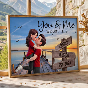 Lake Dock Sign Posts Kissing Couple - Personalized Canvas - Anniversary Gift, Valentine's Day Gift For Couple