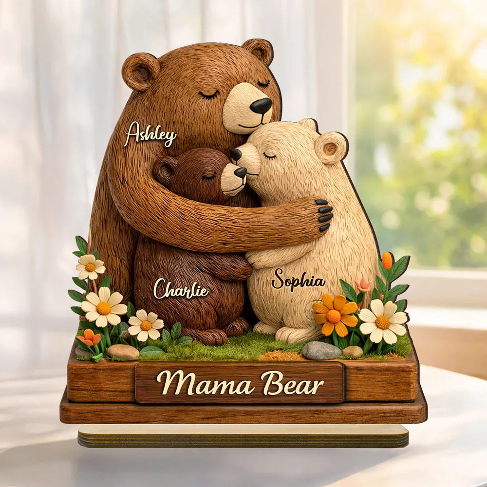 Mama Bear - Personalized 2-Layered Wooden Plaque - Sentimental Gift for Mom, Grandma