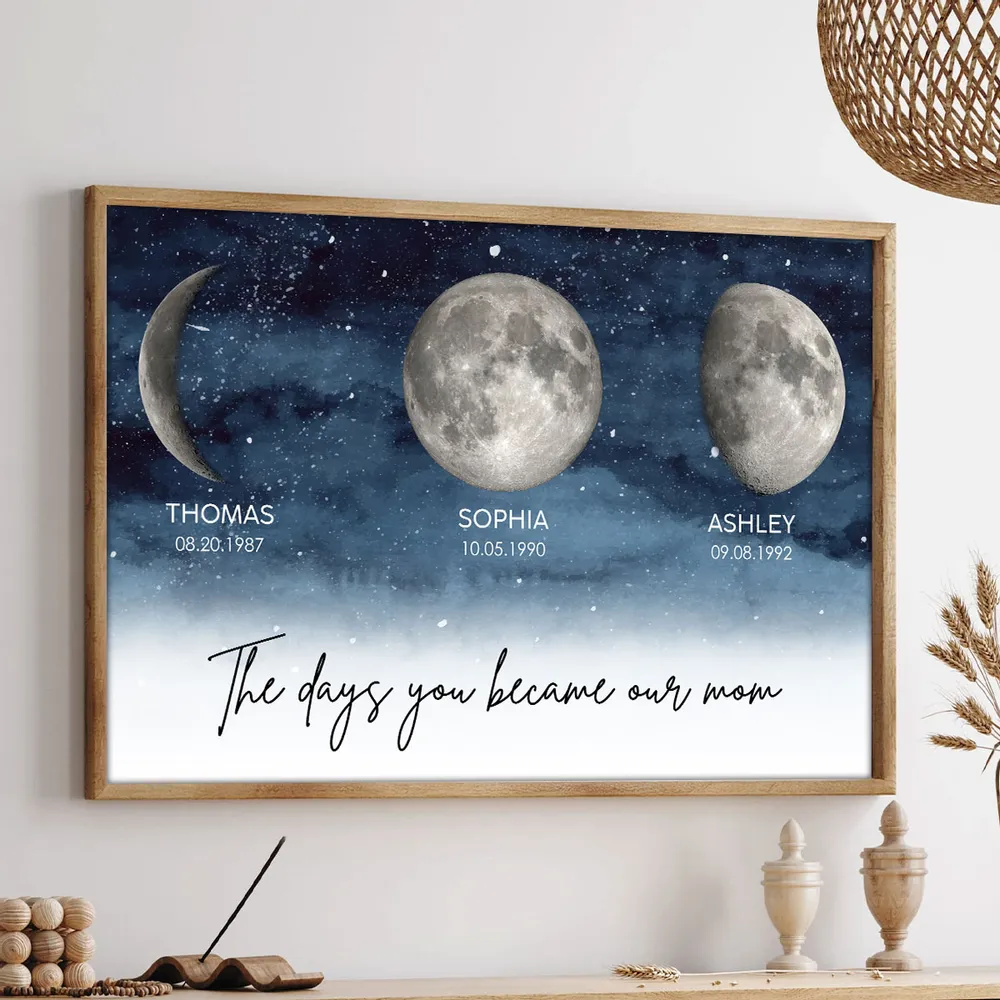 The Day You Became My Mom Custom Moon Phase - Personalized Canvas - Gift For Mom, Mother's Day, Birthday Gift