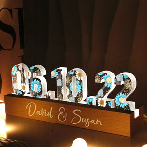 Couple Engagement Anniversary Date Flowers Personalized Custom LED Night Light, Gift for her, Gift for him