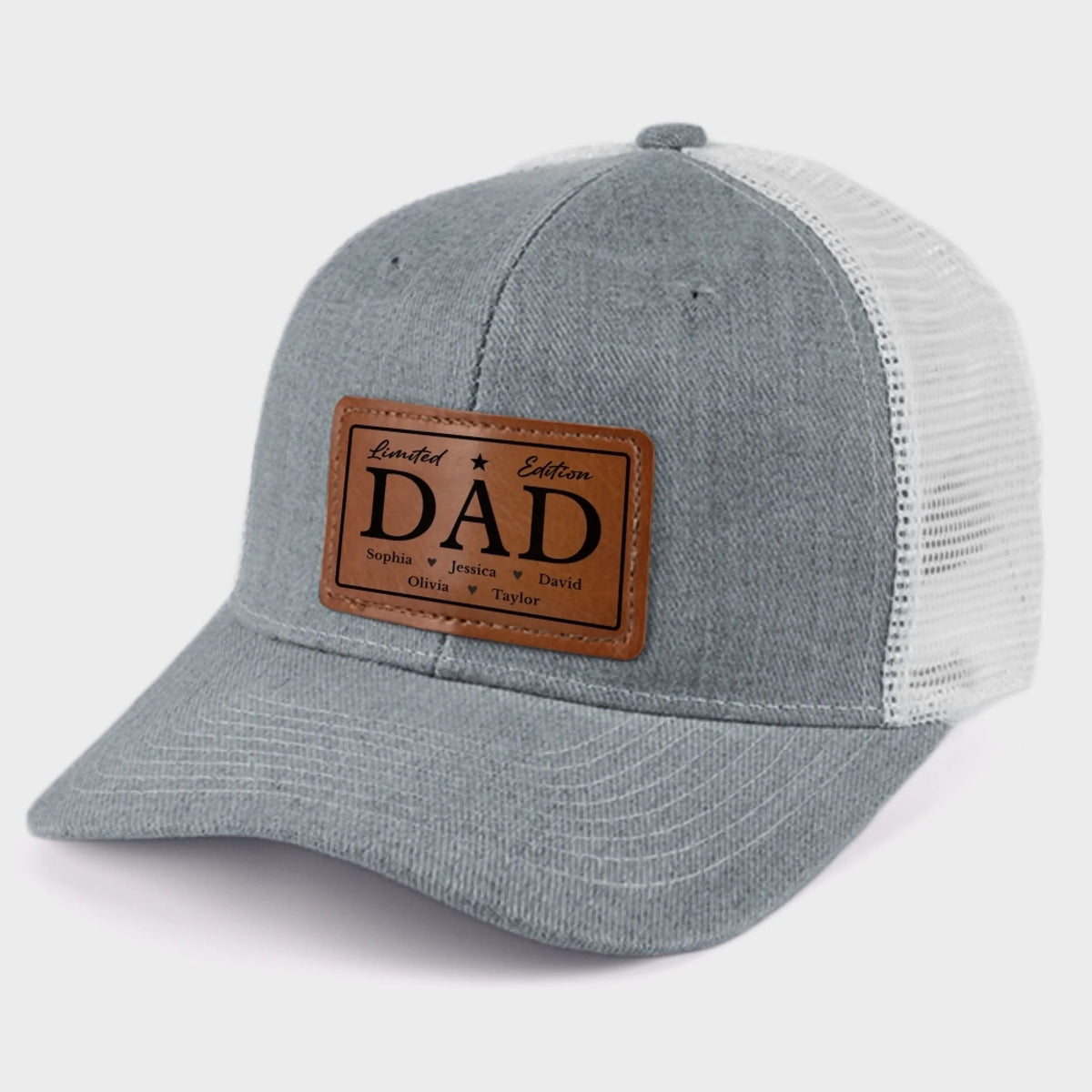 Limited Edition Dad Papa - Personalized Leather Label Net Hat - Gift For Dad, Grandpa, Father's Day Gift