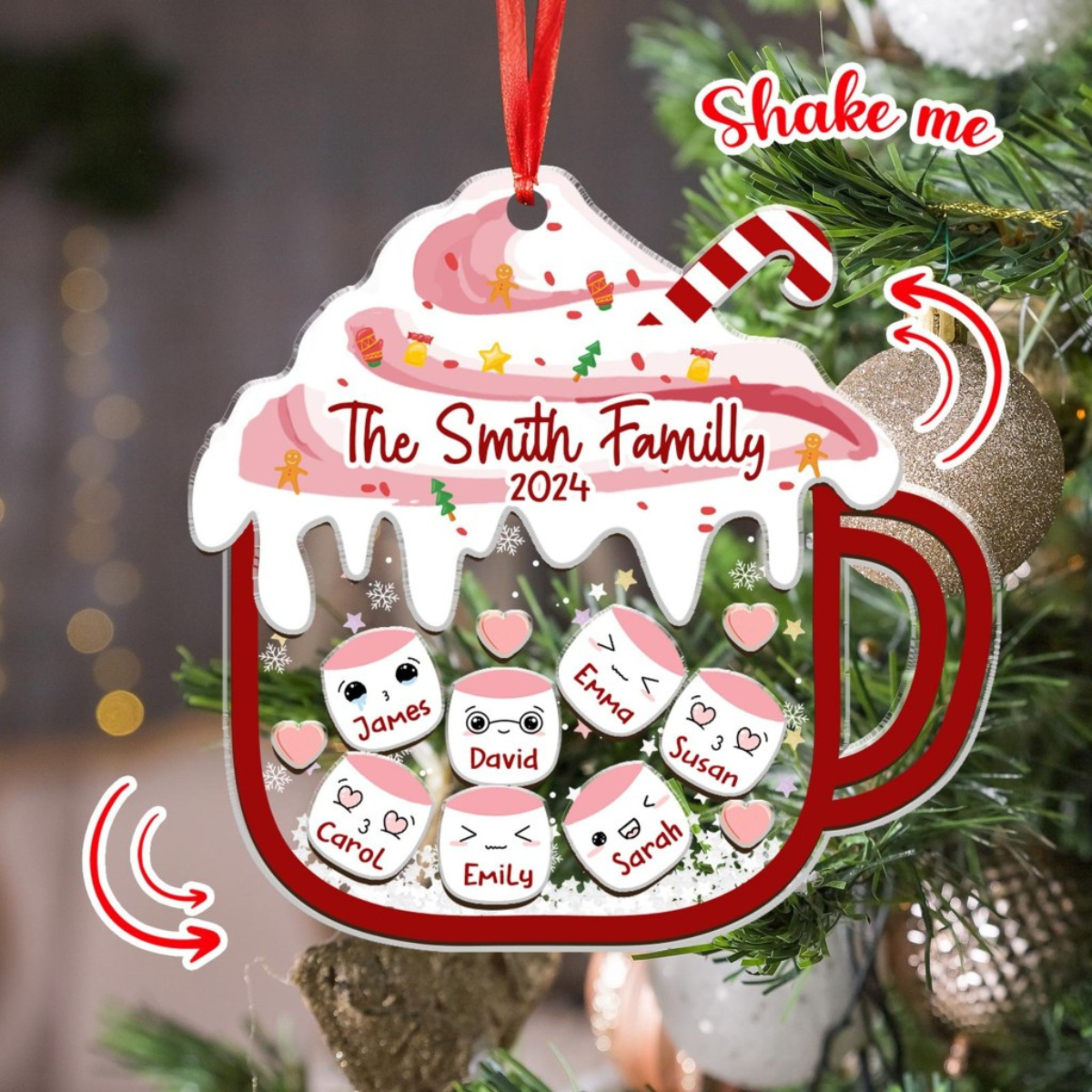 Personalized Family Names 4D Shaker Ornament, Family Hot Cocoa Ornament, Marshmallow Ornament, Custom Name Ornament, 2024 Holiday Gifts