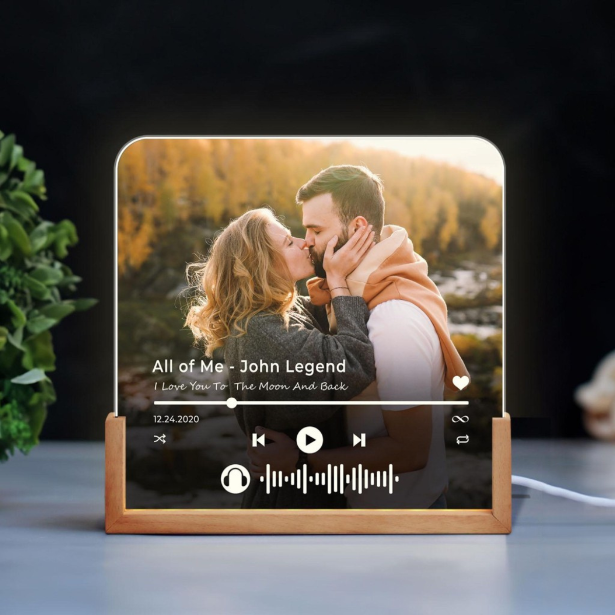 Custom Your Favorite Song Upload Full Photo - Personalized Desk Name Plate Night Light - Gift For Couple