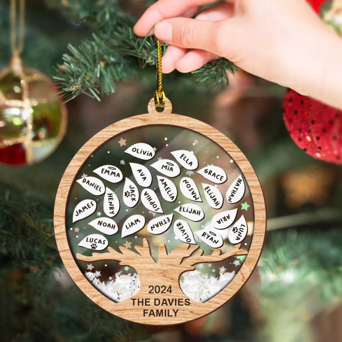 Family Tree Of Life 4D Shaker Ornament, Custom Name Family Christmas Ornament, Big Family Holiday Gift