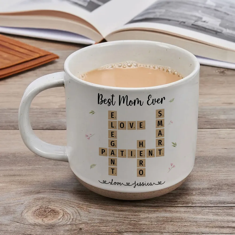 Best Mom Ever Appreciation Crossword Art - Personalized Pottery Mug - Gift For Mom, Mother's Day, Birthday Gift