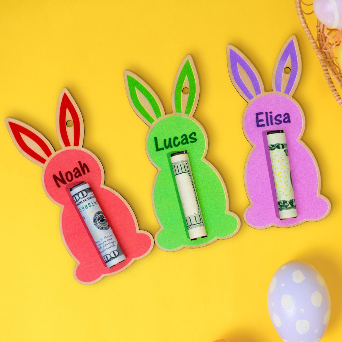 Bunny Money Holder, Personalized Easter Money Holder, Custom Name Money Holder for Gift, Easter Basket Stuffers, Kids Easter Cash Gift