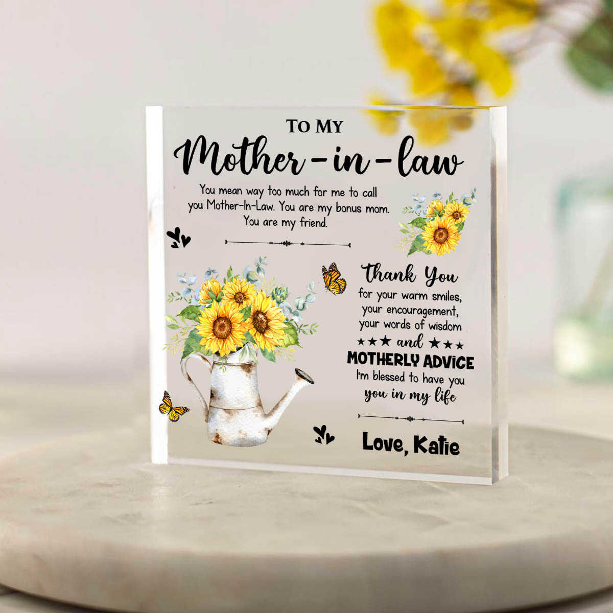 To My Mother-in-law Thank You For Your Warmest Smile - Personalized Acrylic Plaque - Gift For Mother-in-law, Mother's Day, Birthday Gift