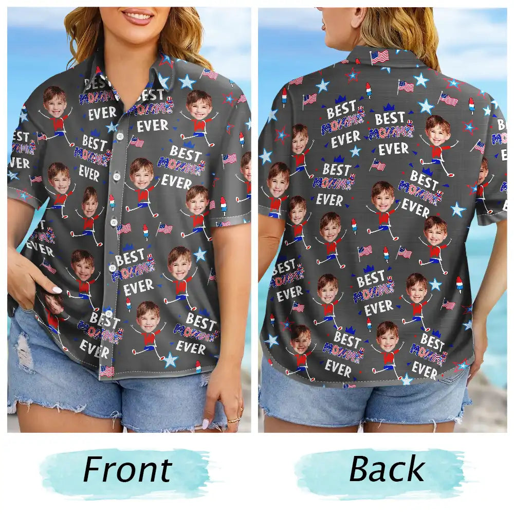Custom Photo Stars & Stripes Best Dad Mom Grandpa Grandma Ever - Personalized Hawaiian Shirt - Gift For Dad Grandpa, Father's Day Gift