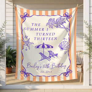 The Summer I Turned Birthday Banner, ANY AGE Custom Birthday Photo Backdrop, The Summer I Turned Party, Coastal Birthday Party Decorations