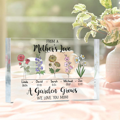 From A Mother's Love A Garden Grows - Personalized Acrylic Plaque - Gift For Mom, Mother's Day, Birthday Gift