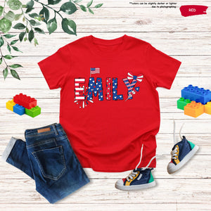 Personalized 4th Of July Shirt, Kids Celebration Tee, USA Patriotic Family Gift, Custom Name, Independence Day, Freedom, American Kids Tee