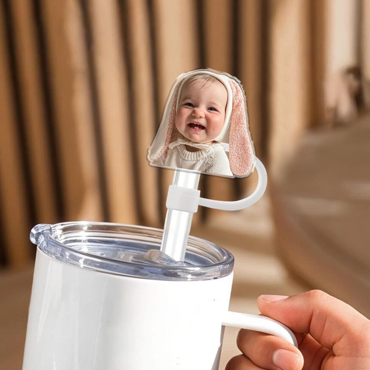 Personalized Gift For Mom Grandma, Custom Kids Photo Straw Topper, Cup Straw Cover, Gift For Grandma, Nana