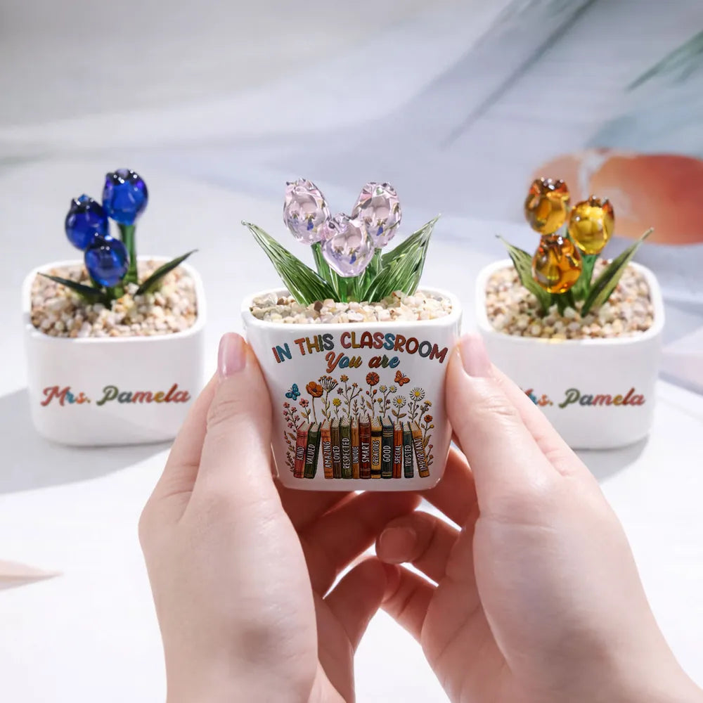 In This Class You Are Valued - Personalized Mini Glass Plant Pot - Gift For Teacher, Classroom Decoration, Back To School Gift