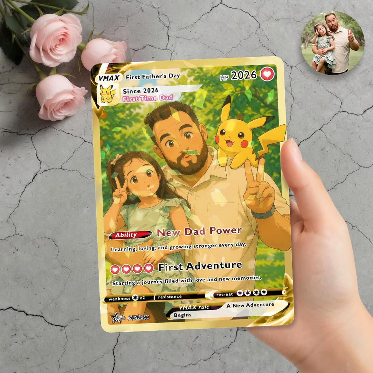 Personalized PKM Card, Happy Father's Day Gift, Custom Photo Card, Dad Keepsake Gift, New Dad Gift, PKM Inspired Card