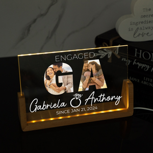 Custom Couple Engagement Picture Gift, Personalized Gifts for Couple, Couple Photo Acrylic Sign, Led Light Stand, Initial Picture Sign