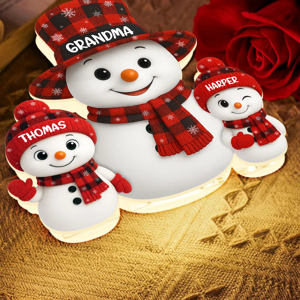 Christmas Checkered Pattern Grandma Mom Snowman - Personalized Acrylic Light Box - Christmas Gift For Grandmas
