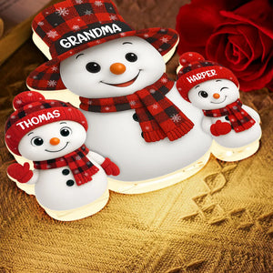 Christmas Checkered Pattern Grandma Mom Snowman - Personalized Acrylic Light Box - Christmas Gift For Grandmas