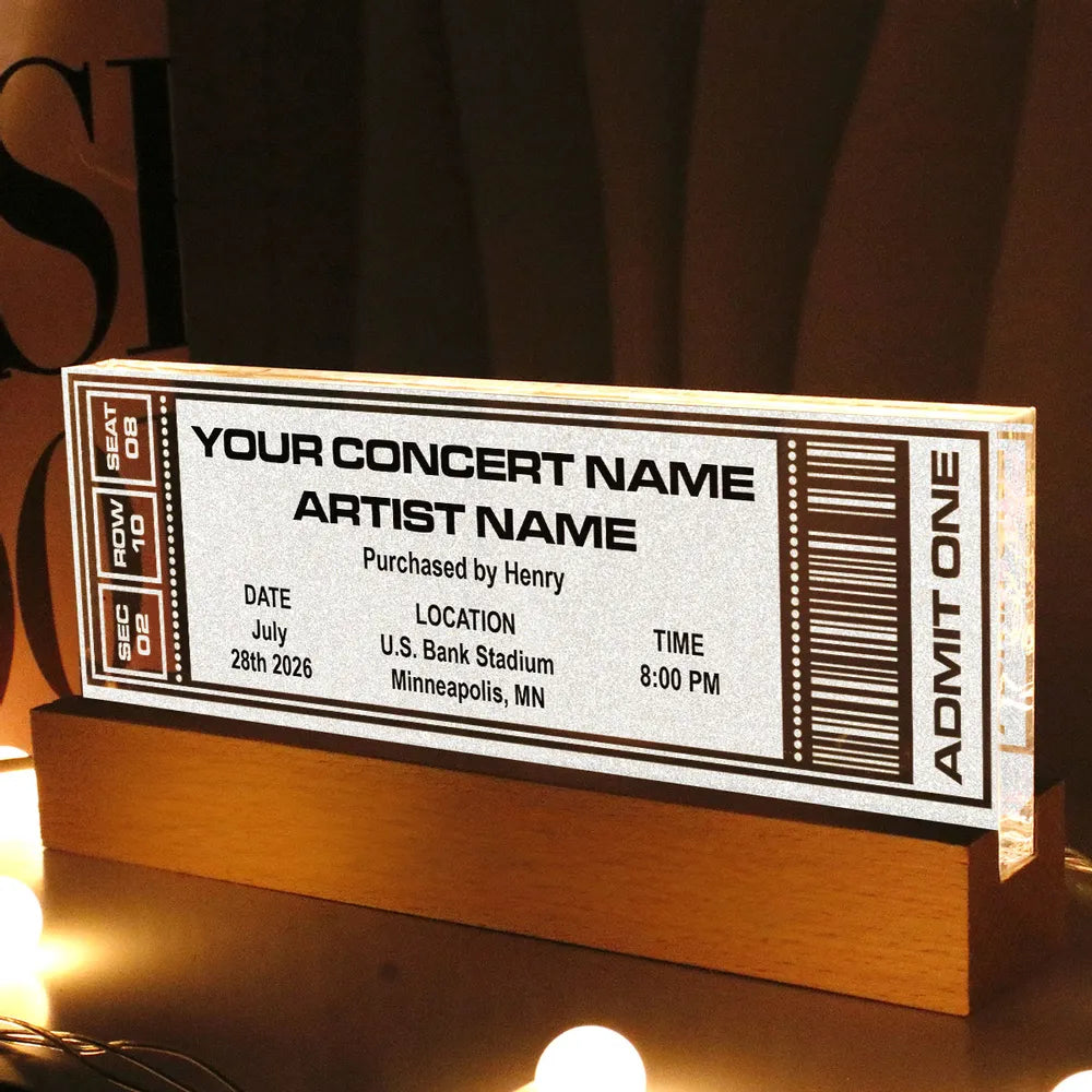 Custom Favorite Music Concert Photo Ticket - Personalized Acrylic Block LED Night Light - Gift For Music Lovers