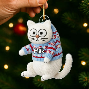 3D Effext Faux Crochet Funny Cat Hanging - Personalized Acrylic Ornament - Christmas Gift for Cat Lovers