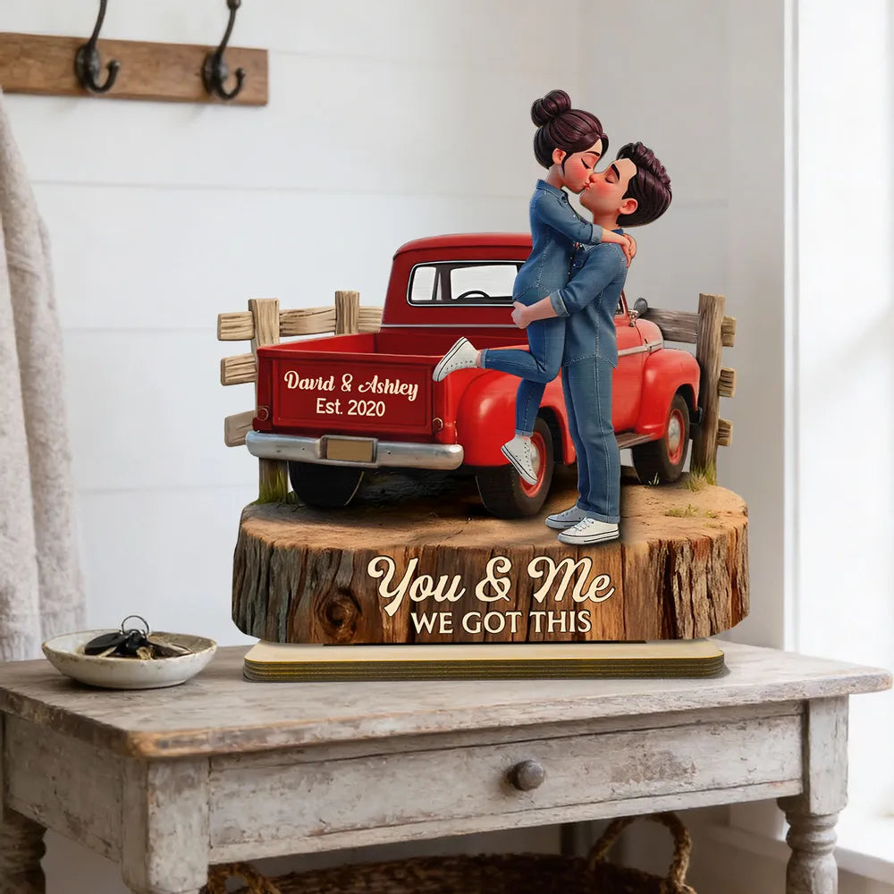 Pickup Truck Kissing Couple - Personalized Wooden Plaque - Anniversary Gift, Valentine's Day Gift For Couple