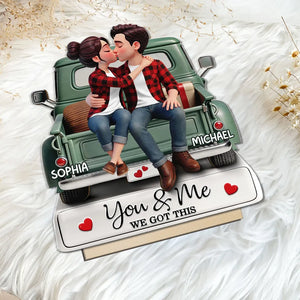 3D Kissing Couple On The Truck - Personalized Wooden Plaque With Flat Base - Valentine's Day Gift For Couple, For Him, For Her