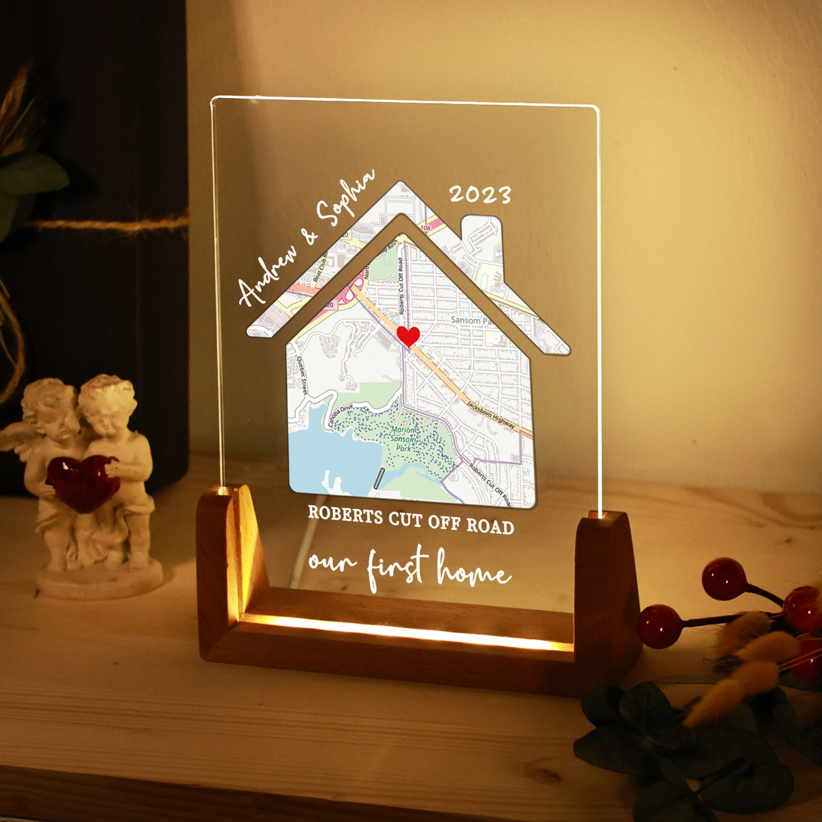 Our First Home - Personalized Desk Name Plate Night Light - Gift For Couple