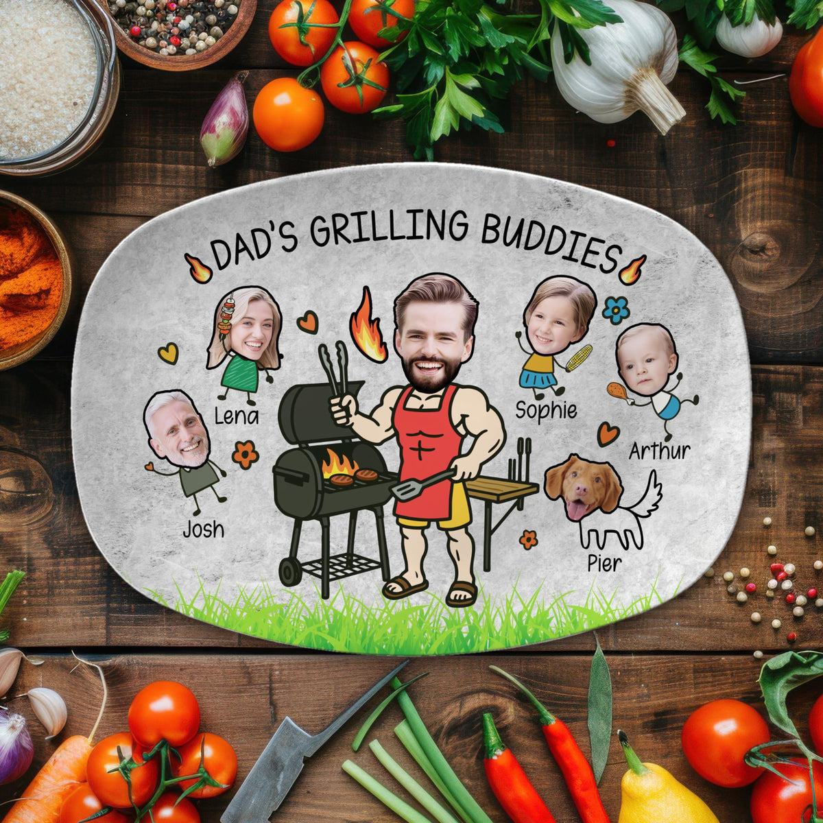 Dad s Grilling Plate, Father s Day Gift From Kids Personalized Grilling Plate Family Grilling Plate Gift With Kids Names, BBQ Gift For Daddy
