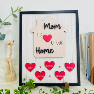 Personalized Mom Sign Mother's Day, Mom Is The Heart Of Our Home, Gifts From Kids, Personalized Mom Wooden Sign